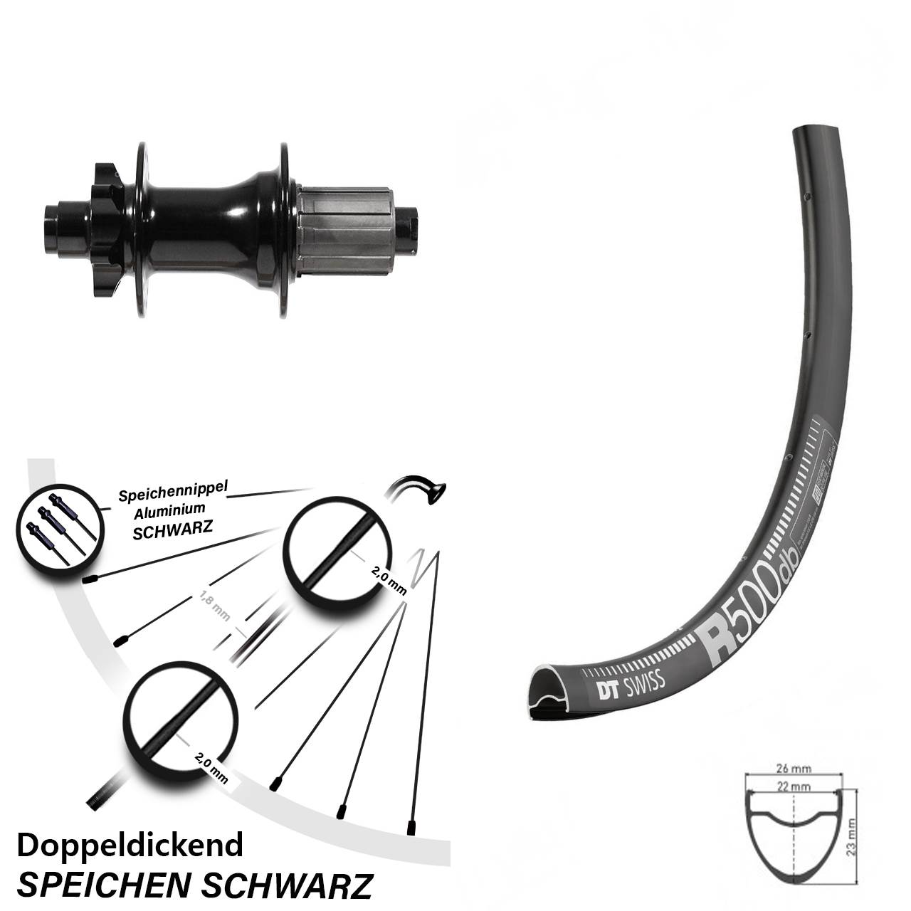 DT Swiss R 500 Formula DHG-142 28 Zoll 6-Loch Hinterrad 12x142 8-11 fach HG