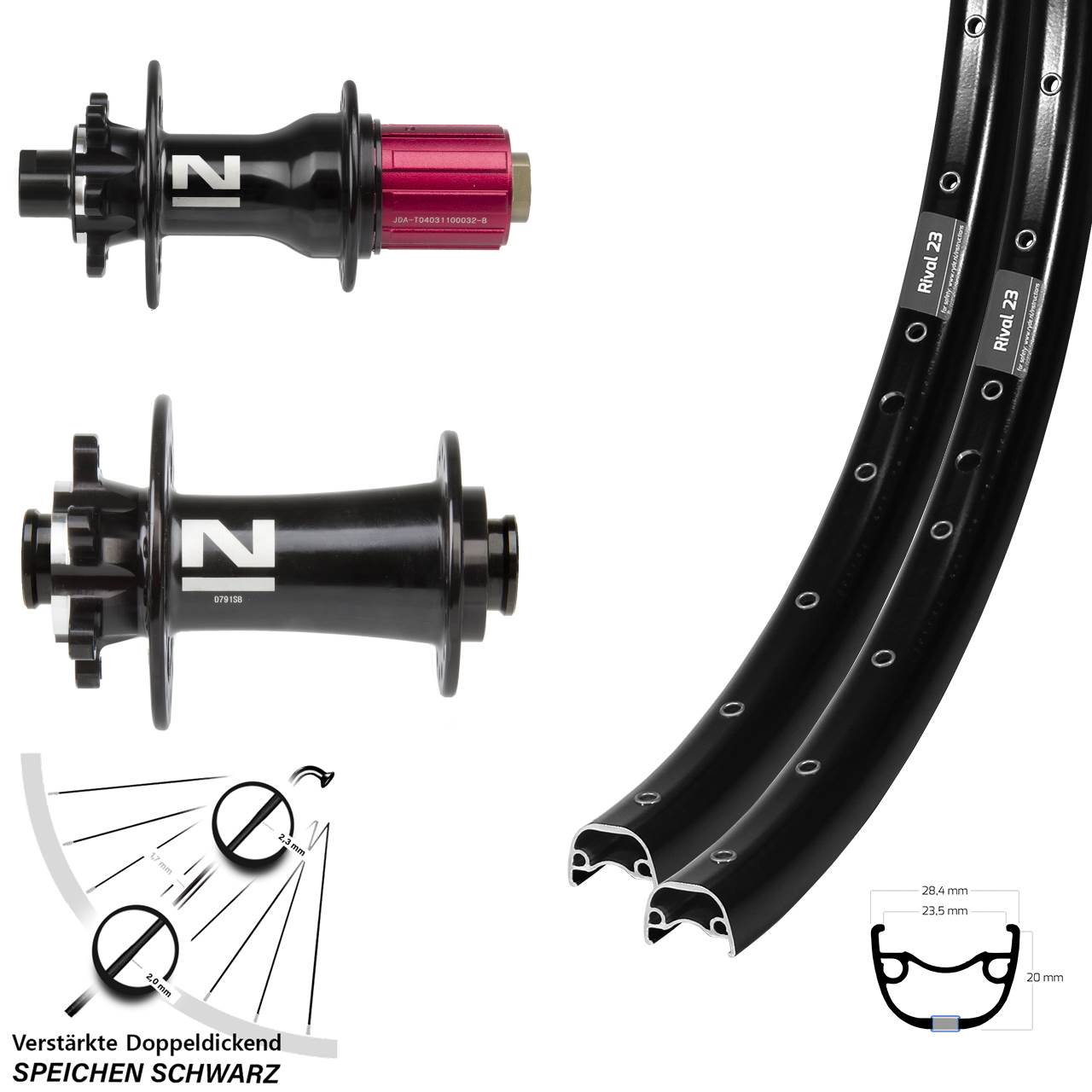 Disc Laufrad-Satz 15x100 12x142 650B Ryde Rival 23 Novatec D791 D792 8-12 fach HG
