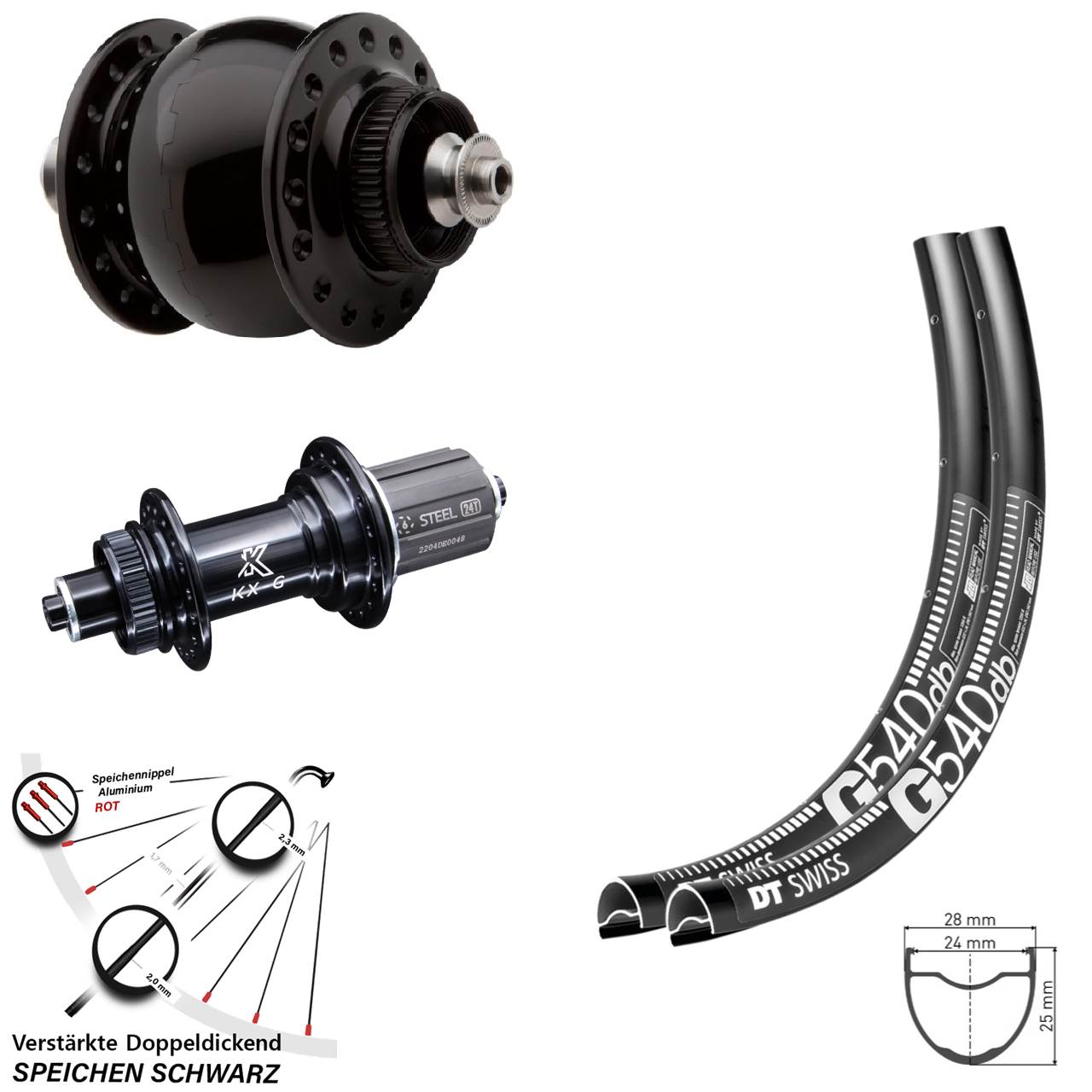 Laufradsatz für Schnellspanner 29 Zoll DT Swiss G540 KX-GS verstärkt SON delux 8-12 fach