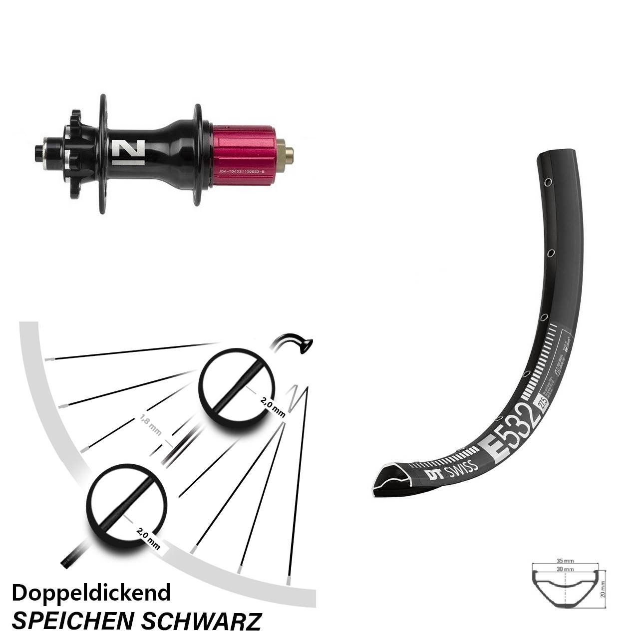 Hinterrad 6-Loch QR 27,5 Zoll DT Swiss E 532 Novatec D792 8-12 fach HG