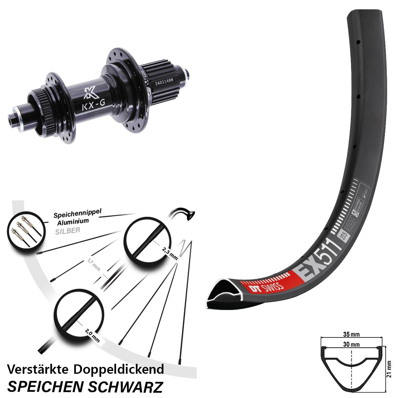 Disc Laufrad QR 29 Zoll DT Swiss EX 511 KX-G Micro Spline