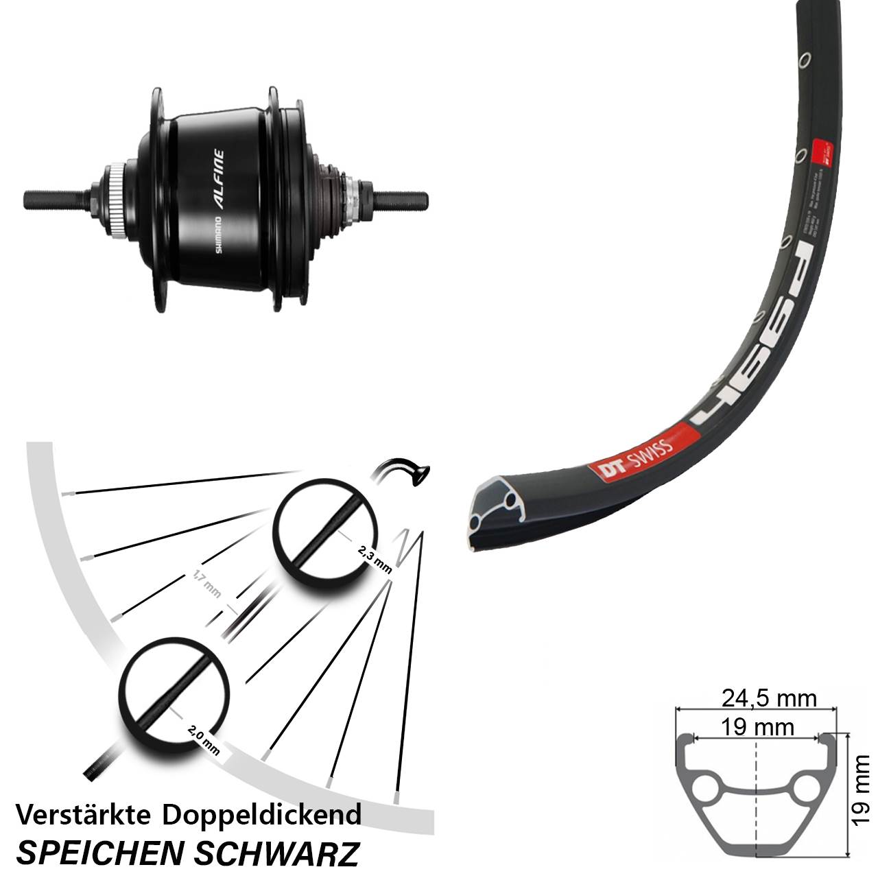 28 Zoll Shimano 8 Gang Alfine DT Swiss 466 Hinterrad Centerlock
