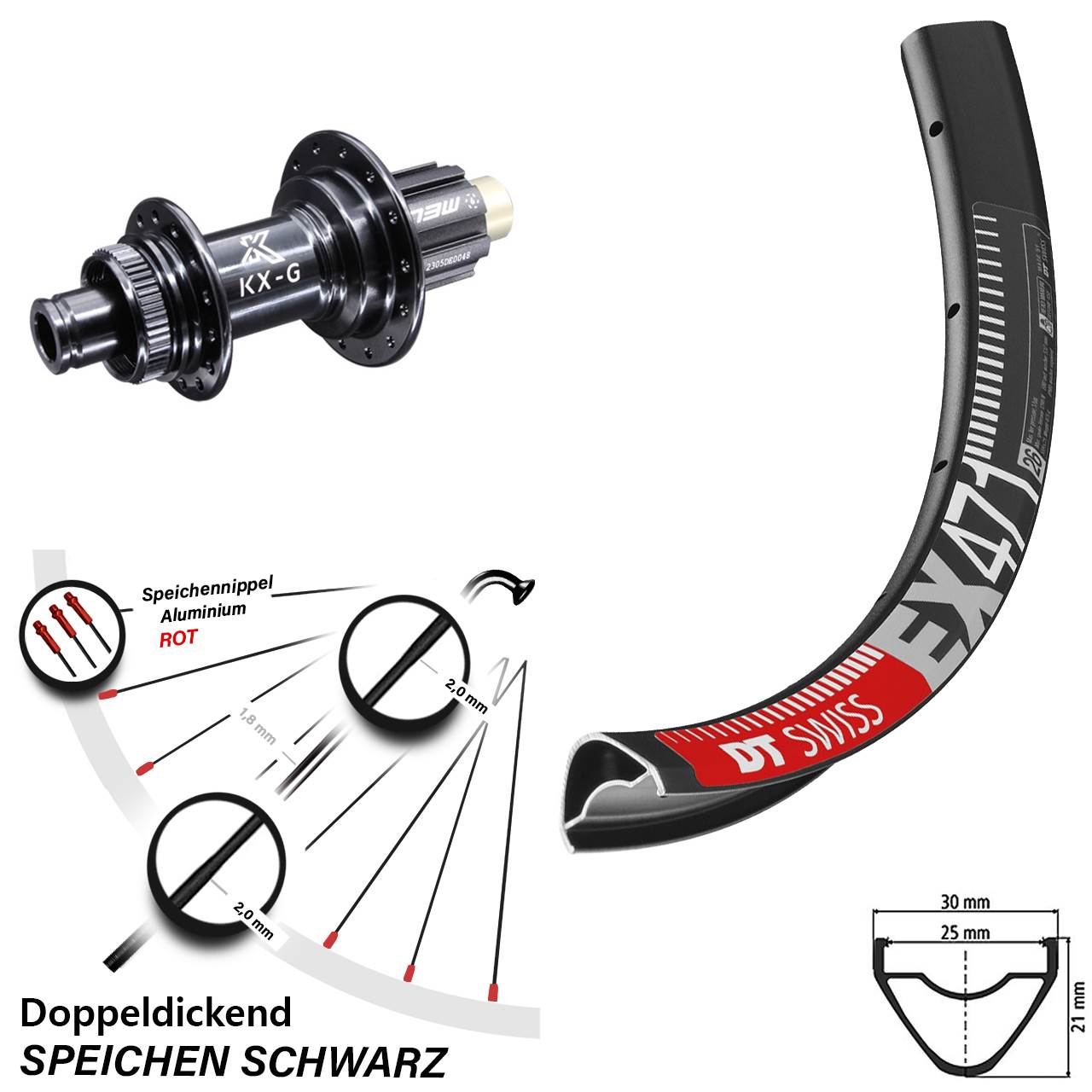 27,5 Zoll DT Swiss EX 471 Hinterrad KX-G N3W 12x142