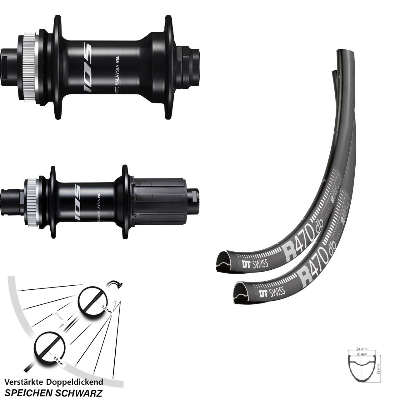 Laufradsatz Centerlock 12x100/142 28 Zoll DT Swiss R 470 Shimano 105 8-12 fach