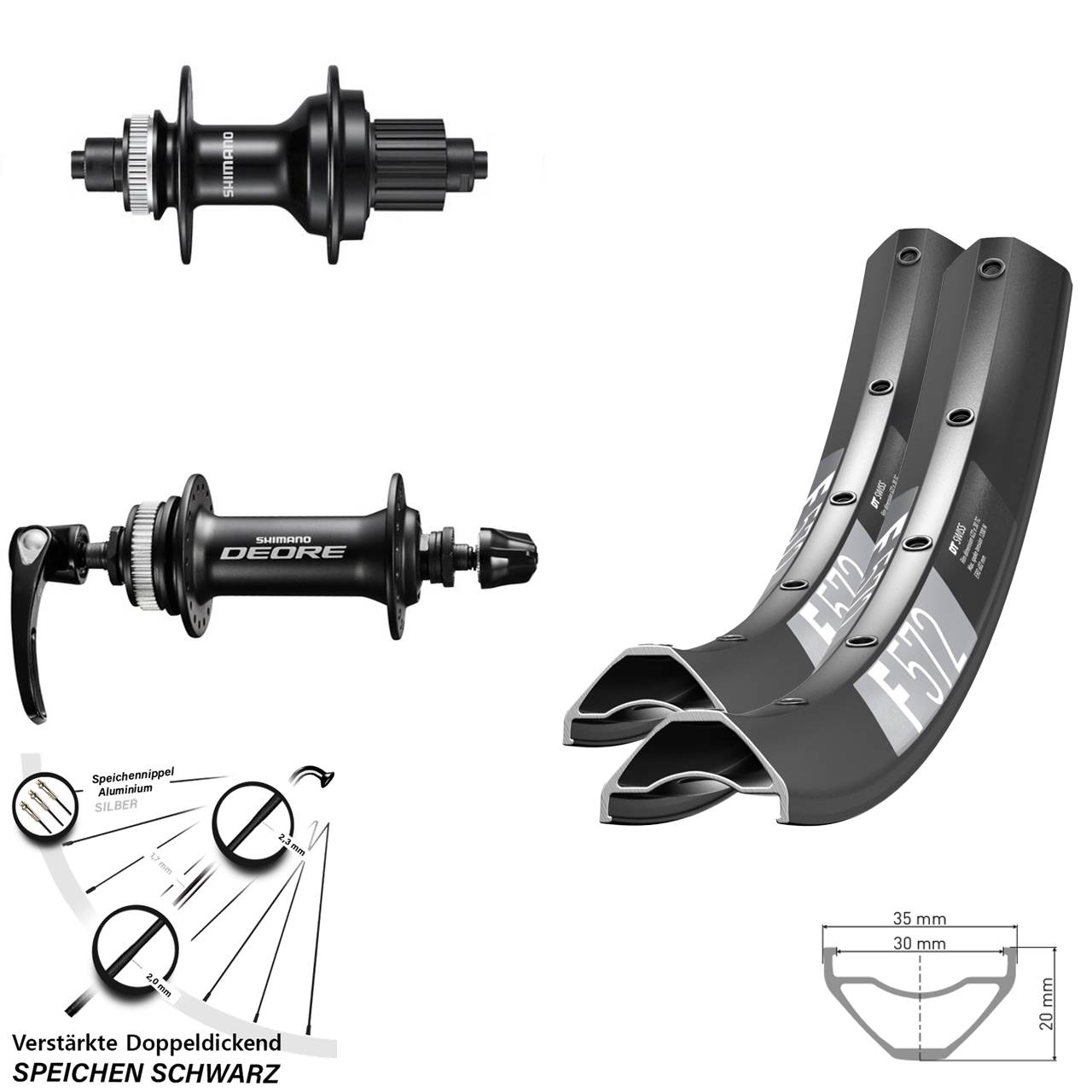 Disc Laufrad-Satz QR 29 Zoll DT Swiss F572 Shimano FH-MT500 HB-M6000 Micro Spline