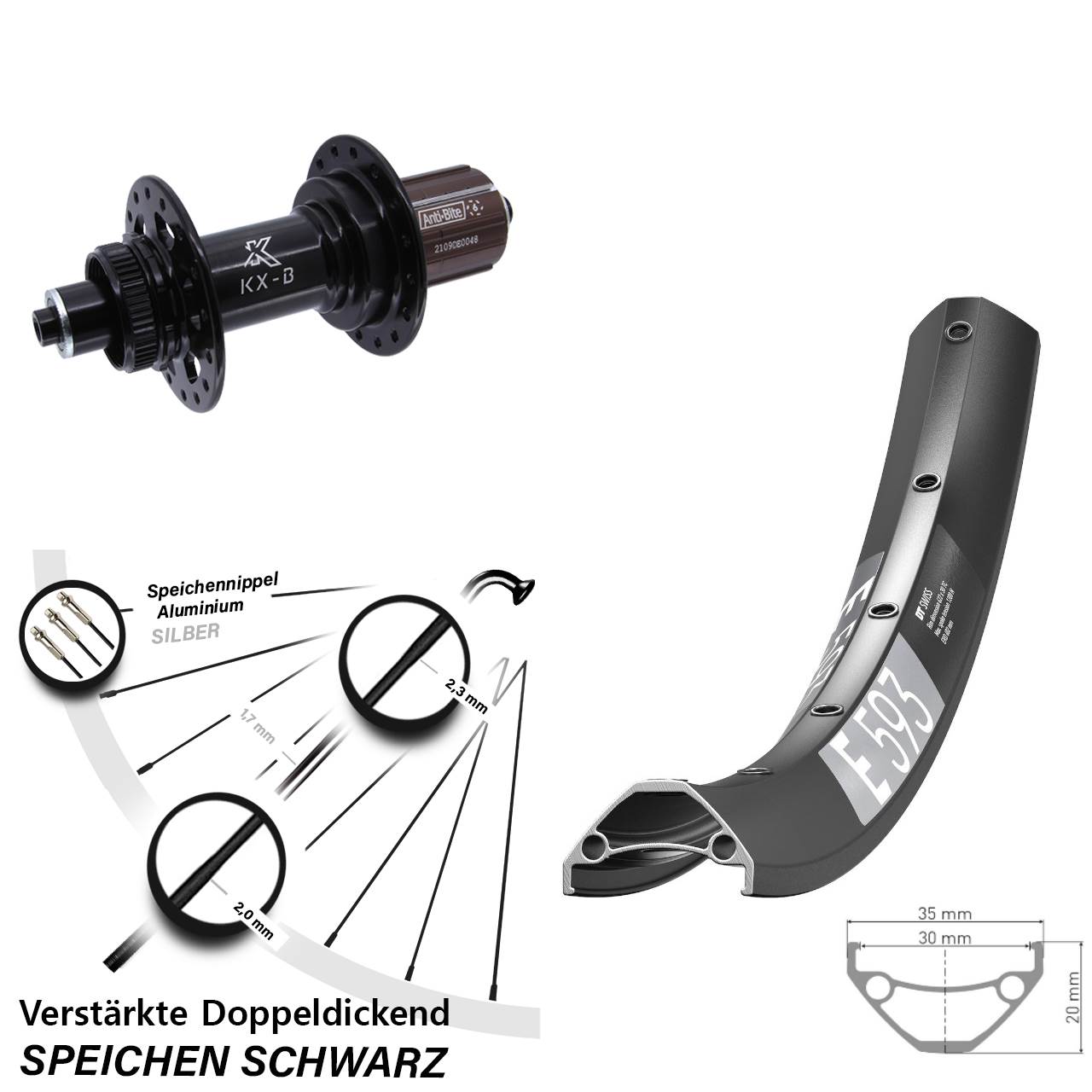 Disc Laufrad 29 Zoll DT Swiss E593 KX-B 8-12 fach HG QR Boost