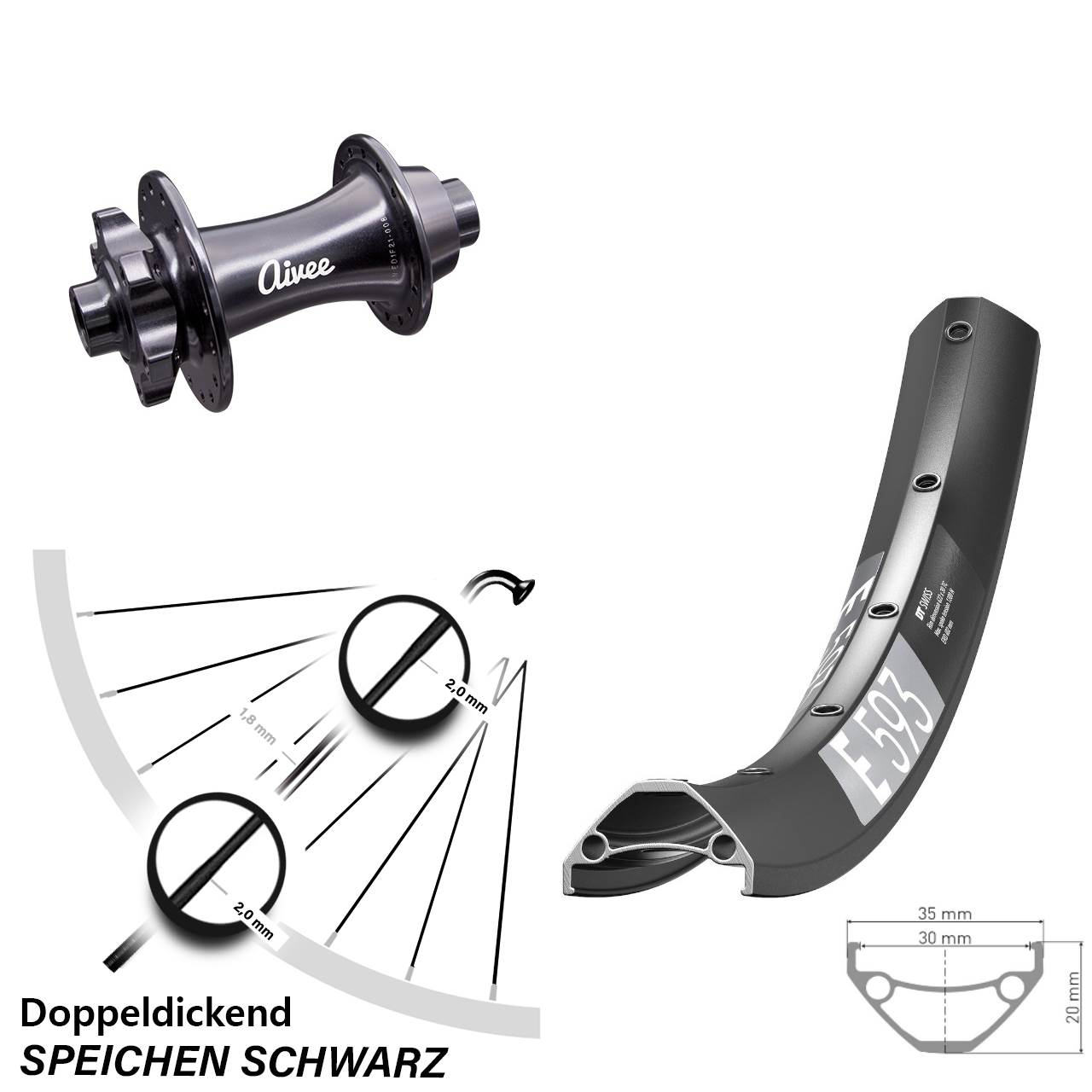 DT Swiss E593 Aivee Classic 29 Zoll Disc Vorderrad 15x110 Boost