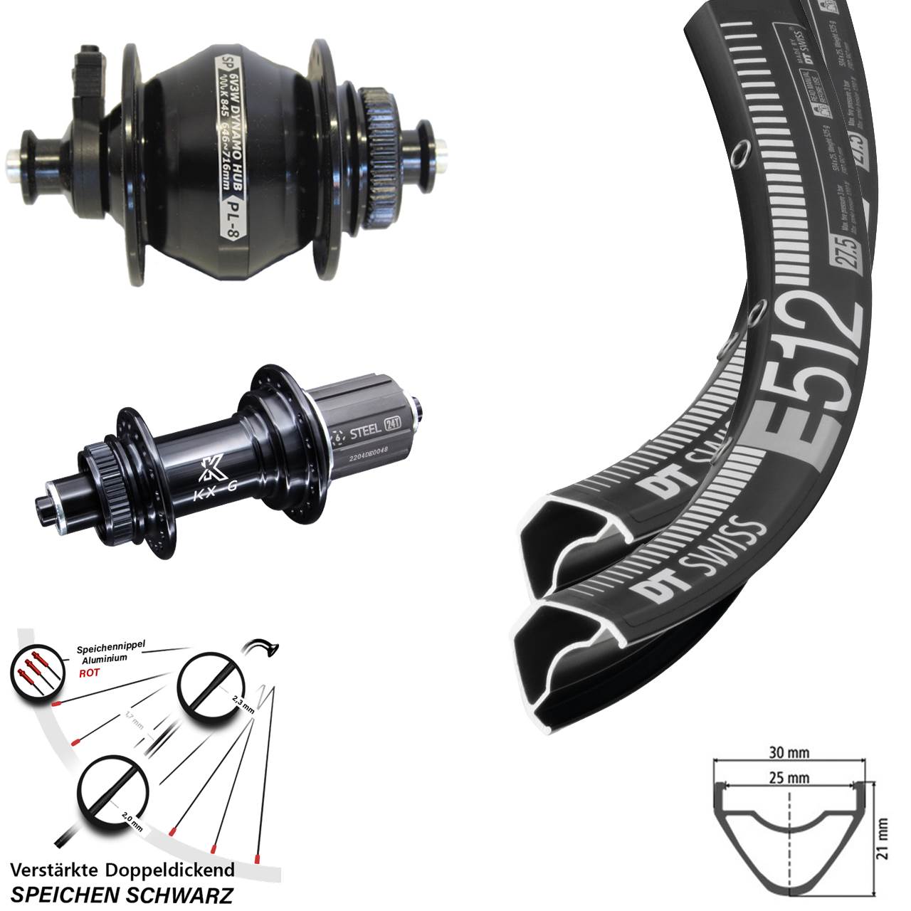 DT Swiss E512 KX-GS verstärkt Shutter PL-8 Centerlock 29 Zoll Laufradsatz QR 8-12 fach HG