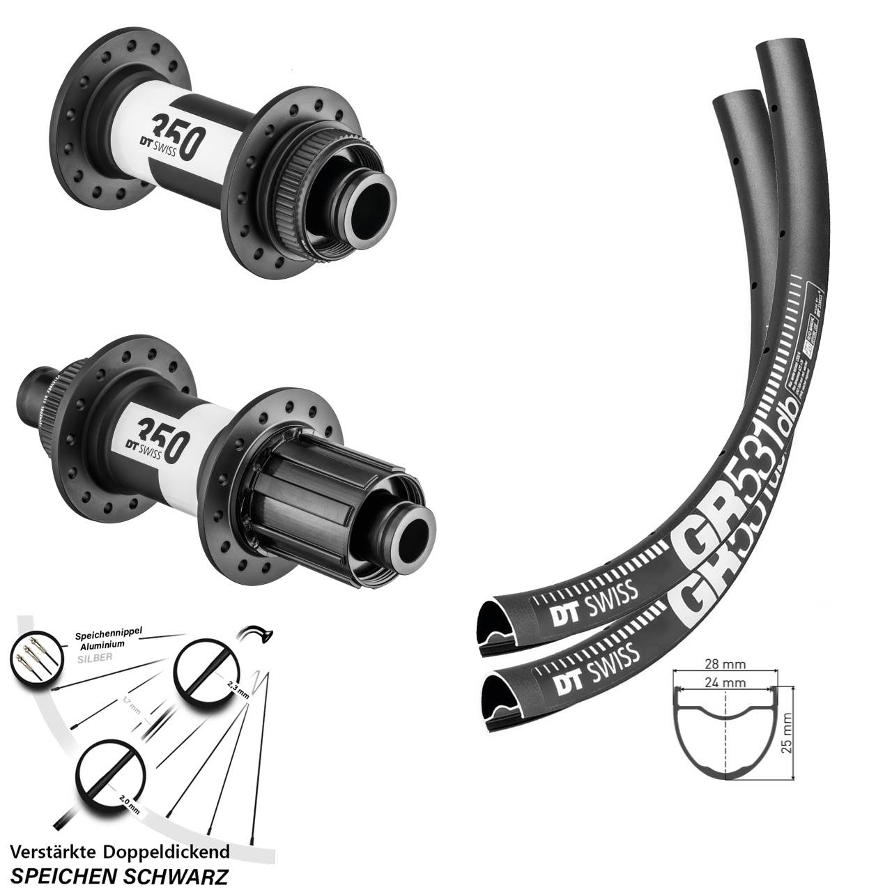 Centerlock Laufradsatz 28 Zoll DT Swiss GR531-350 8-11 fach 15x110 12x148
