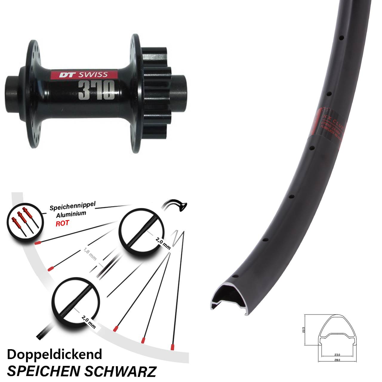 29 Zoll KX Clue DT Swiss 370 Vorderrad 6-Loch 15x100