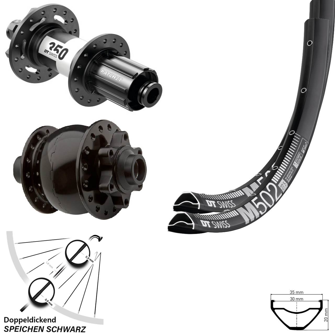 6-Loch Laufradsatz 15x100 12x142 29 Zoll DT Swiss M 502-350 SON 28 8-11 fach