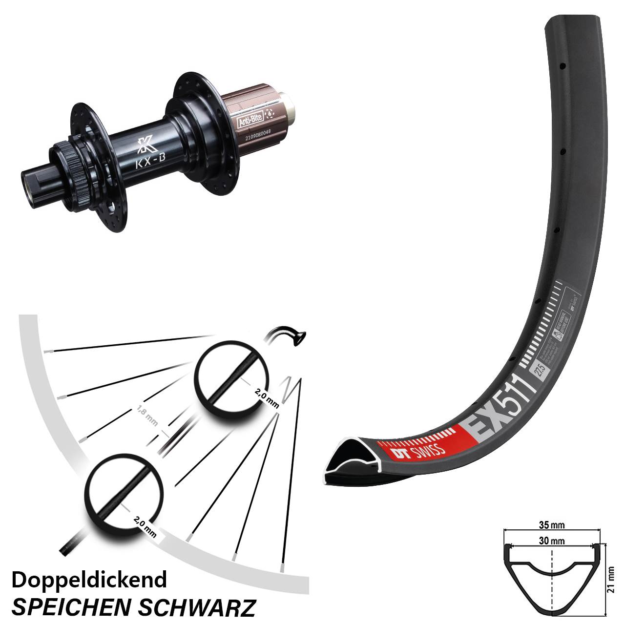 KX-B Boost 12x148 mm Centerlock 8-12 fach DT Swiss EX 511 Hinterrad 29 Zoll MTB Enduro