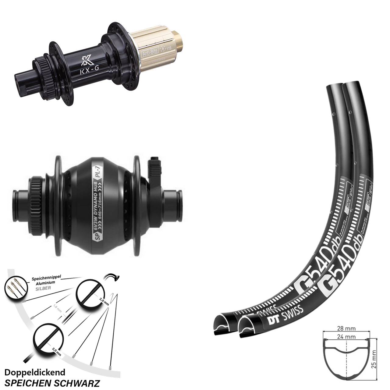 Laufradsatz Dynamo Shutter PL-7 Centerlock DT Swiss G 540 KX-G 11-fach Gravel