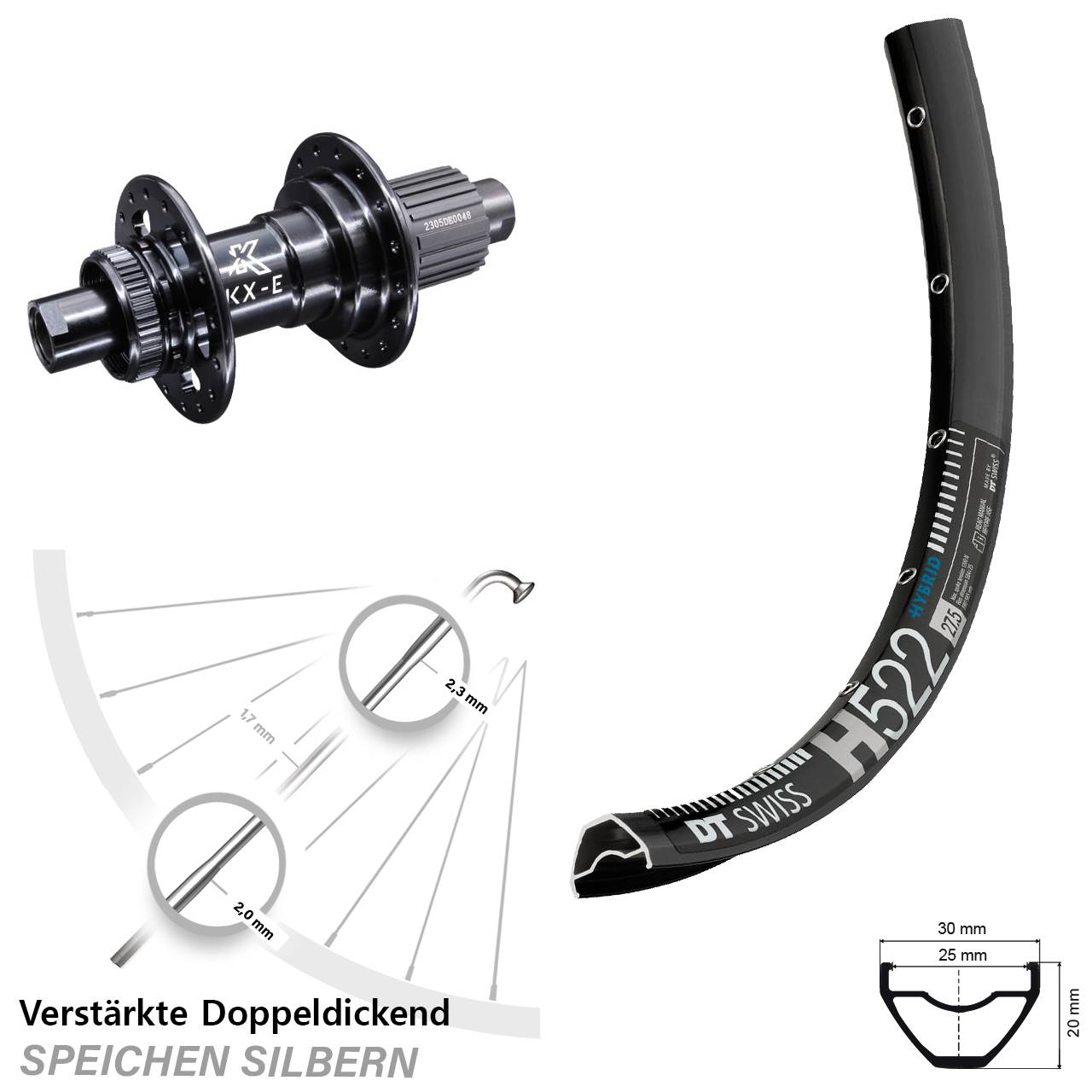 DT Swiss H522 KX-E 28 Zoll Disc Laufrad 12x142 Micro Spline