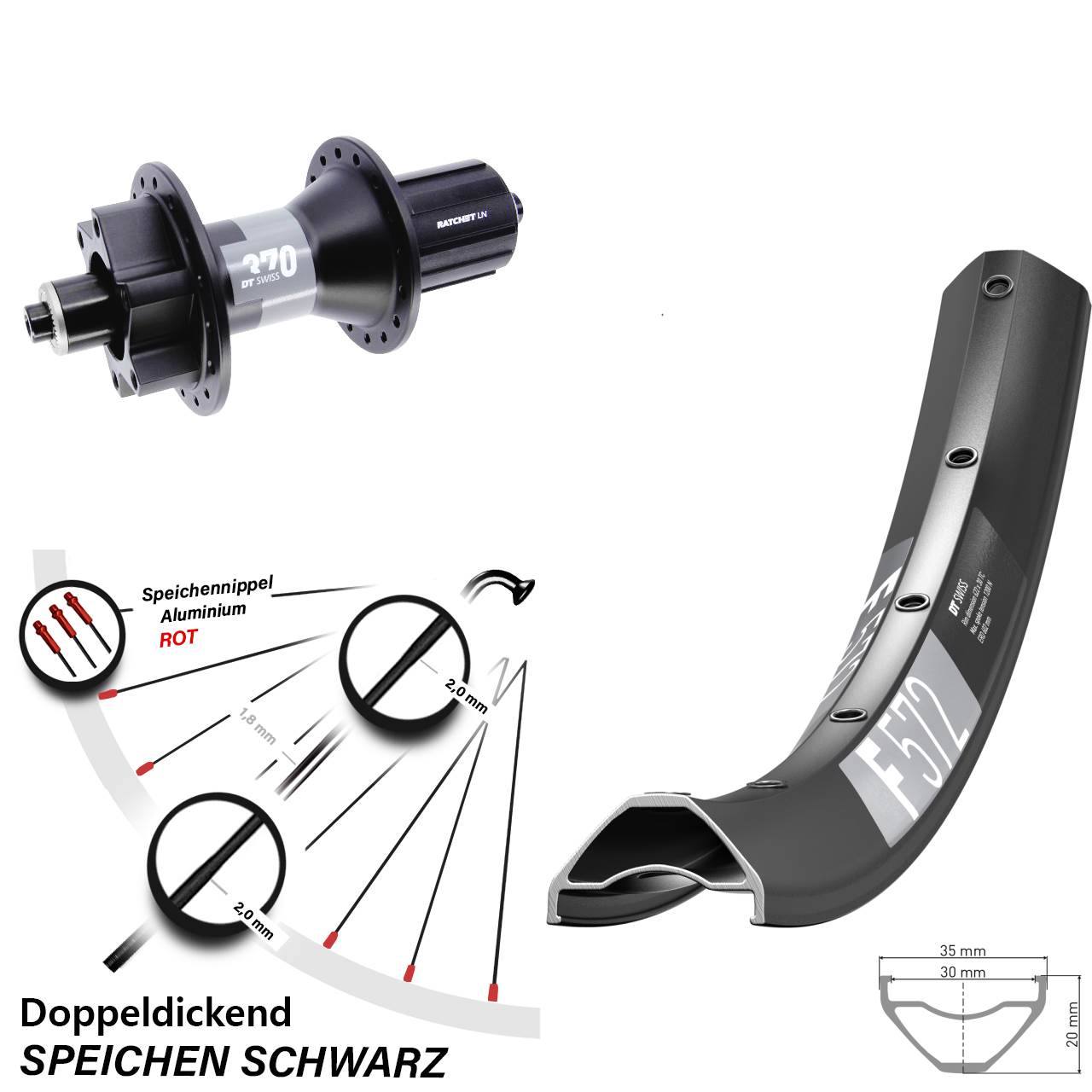 650B DT Swiss F 572 370 Boost Disc Hinterrad für Schnellspanner 8-11 fach