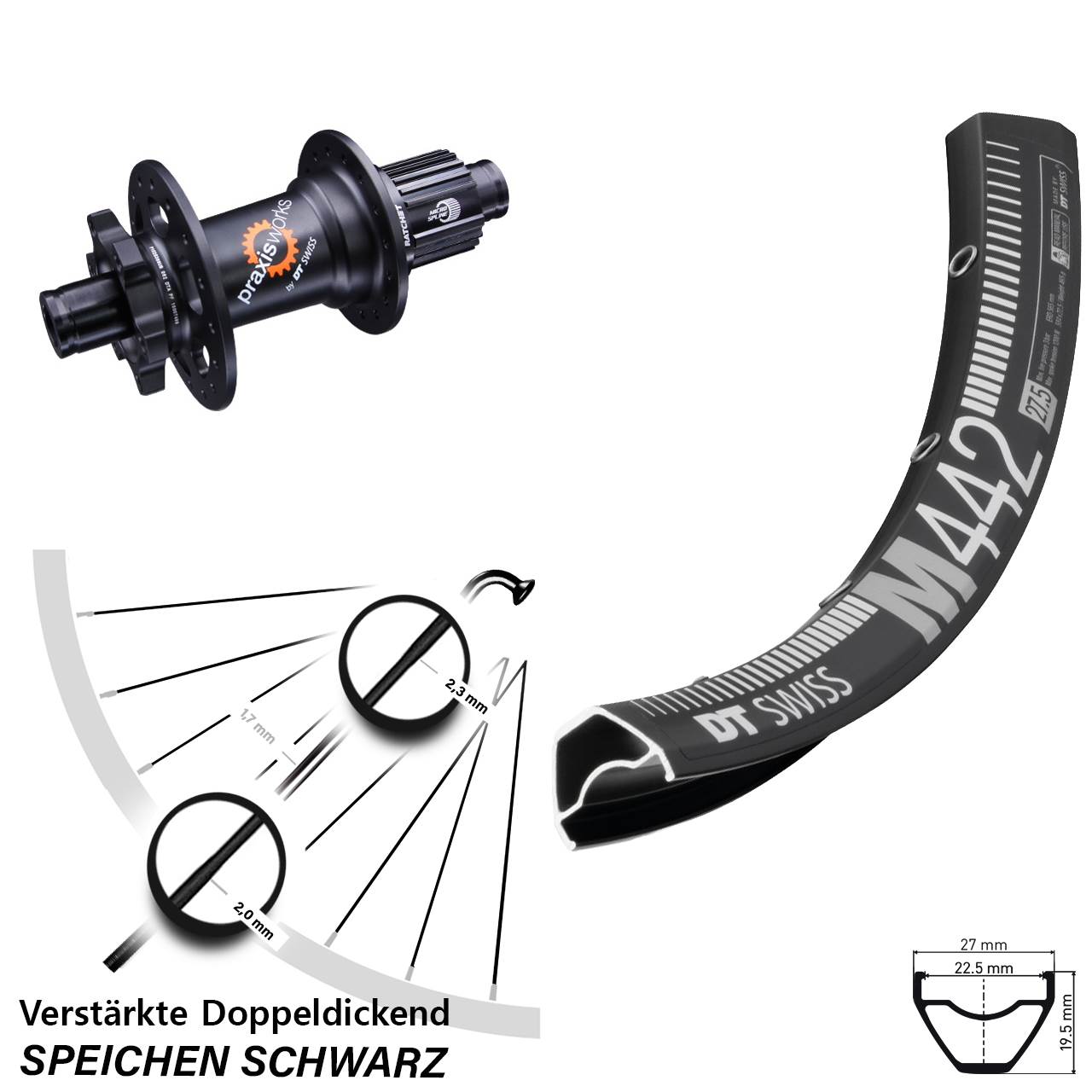 6-Loch Hinterrad 28-29 Zoll DT Swiss M 442 350 Shimano Micro Spline 12x142