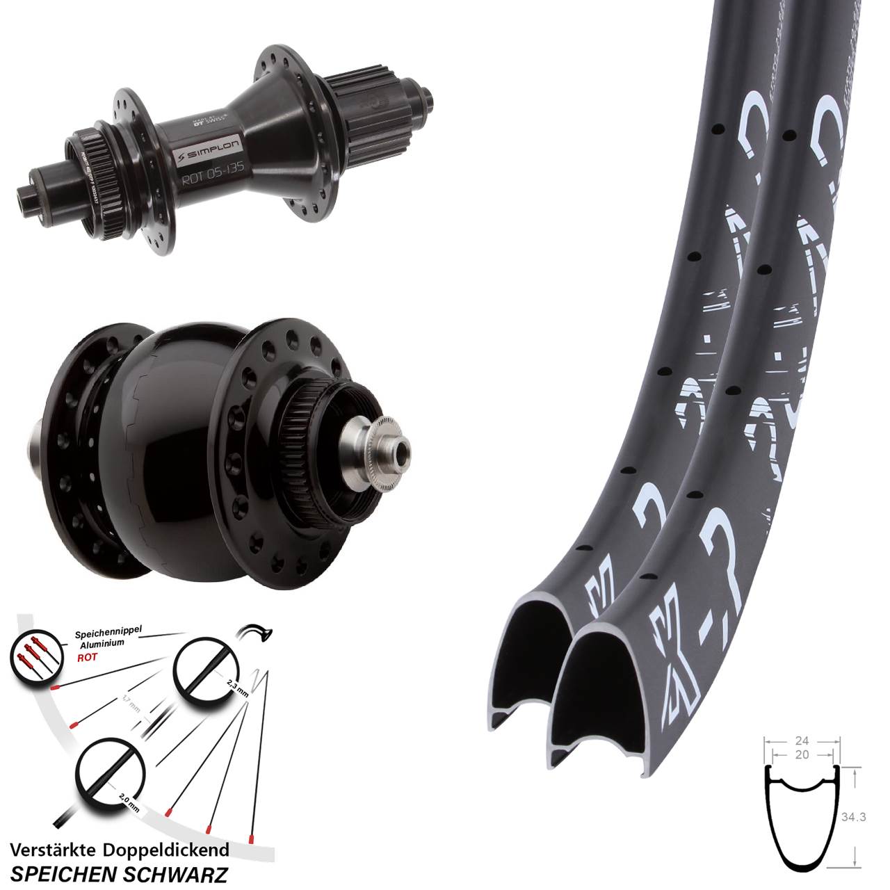 KX-R Road DT Swiss 370 Hybrid SON 28 28-29 Zoll Disc Laufradsatz QR Shimano Micro Spline