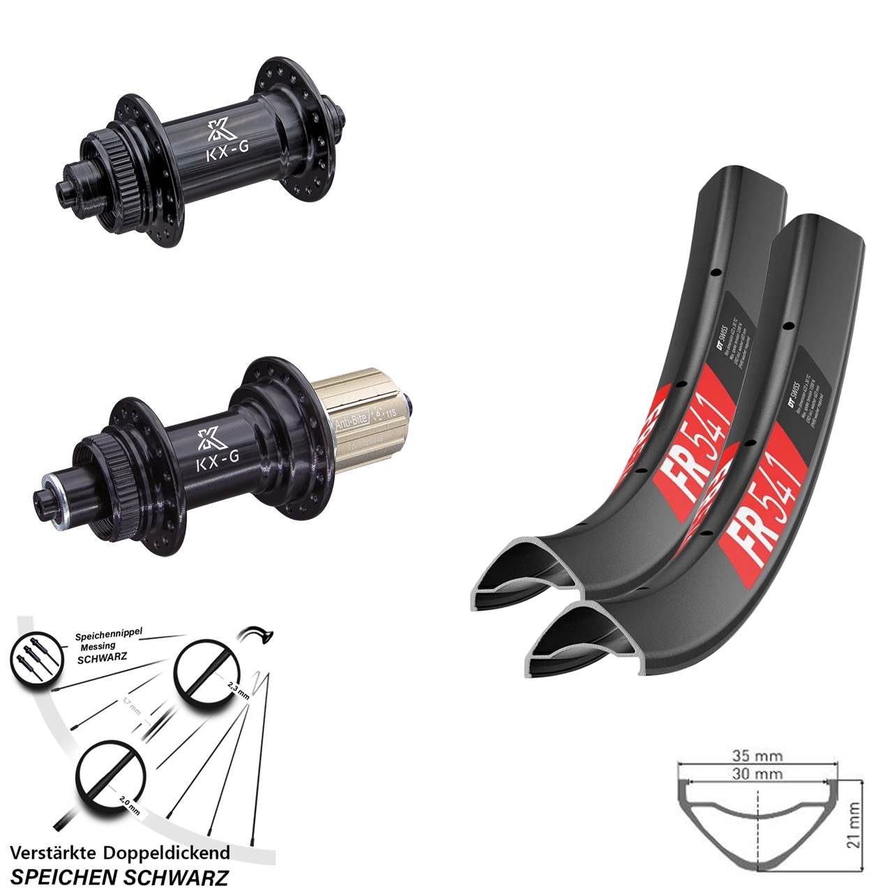 27,5 Zoll DT Swiss FR 541 KX-G Centerlock Laufradsatz für Schnellspanner 8-12 fach