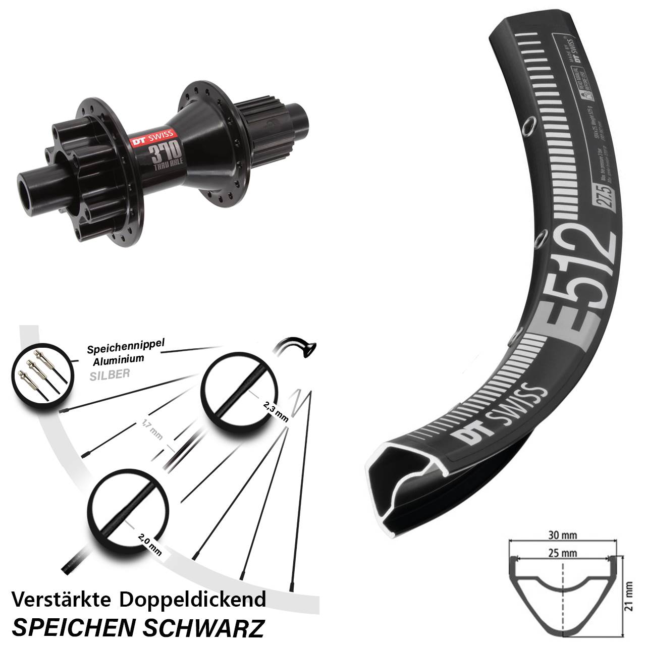29 Zoll DT Swiss E512 DT Swiss 370 Hybrid Disc Hinterrad 12x142 Micro Spline