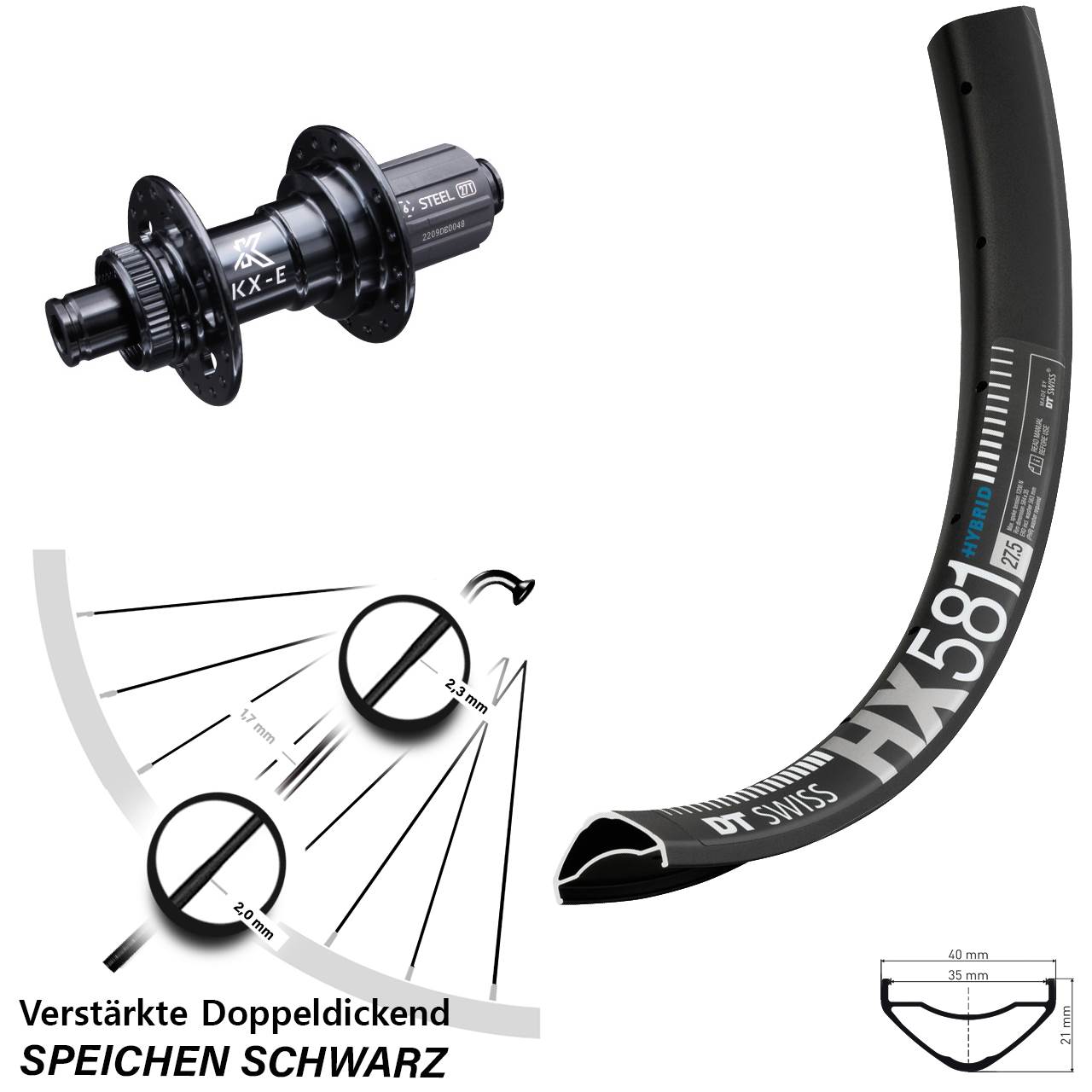 Centerlock Hinterrad 12x142 27,5 Zoll DT Swiss HX 581 KX-E verstärkt 8-12 fach HG