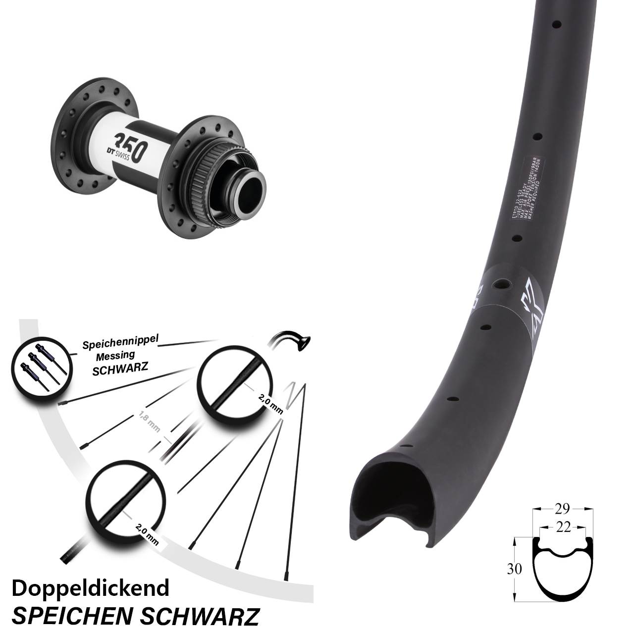 KX-RC Gravel Carbon DT Swiss 350 28 Zoll Centerlock Vorderrad 15x100