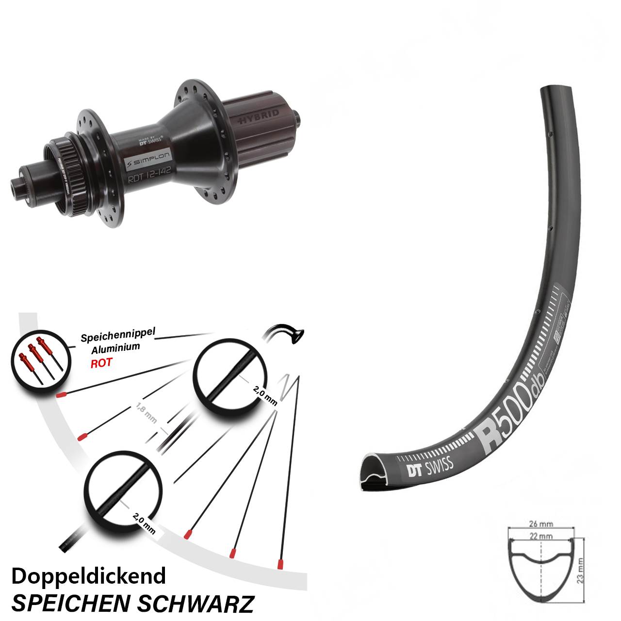 29 Zoll DT Swiss R 500-370 Hybrid Disc Hinterrad QR 8-11 fach