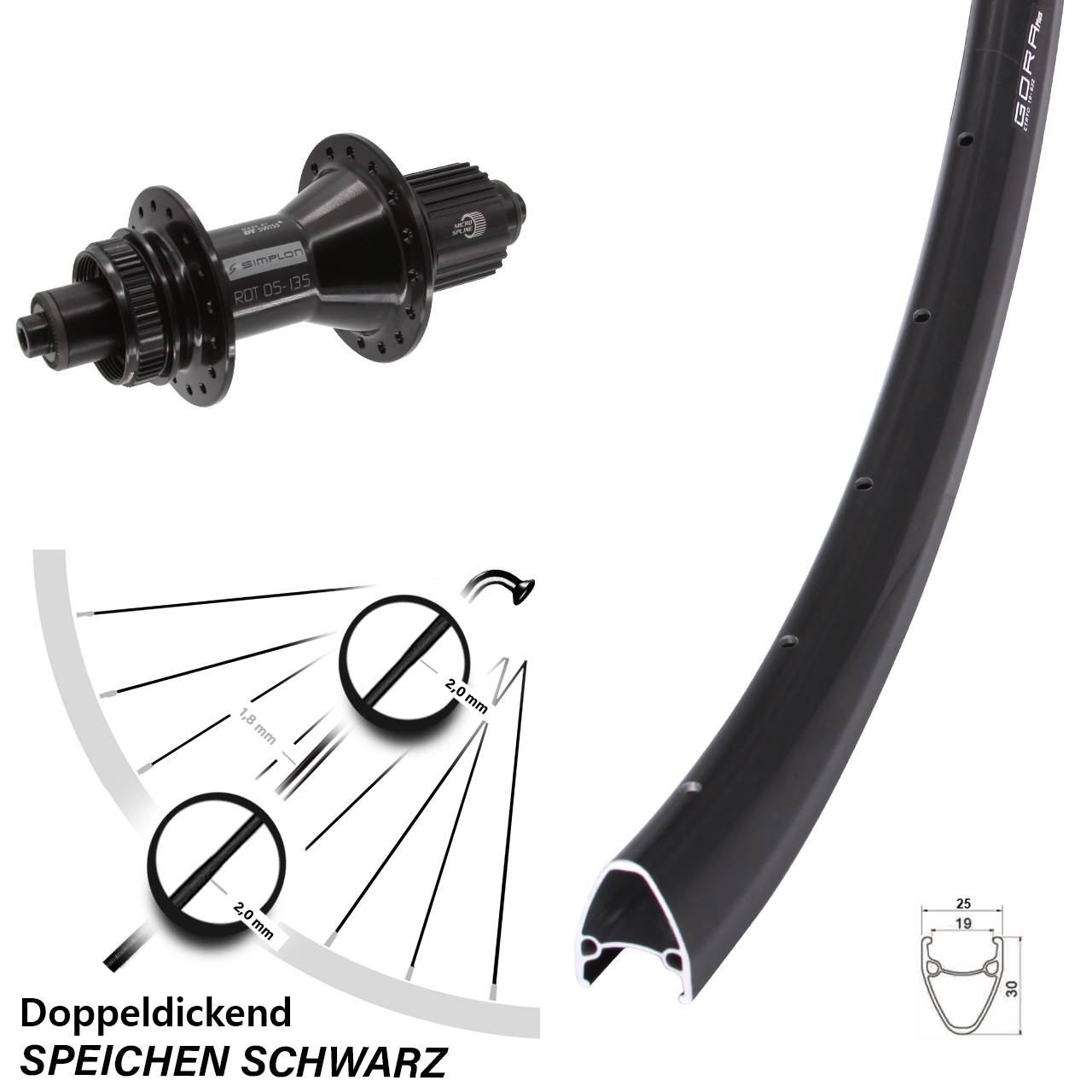 28 Zoll Hinterrad Gora Plus DT Swiss 370 Hybrid Centerlock Micro Spline QR