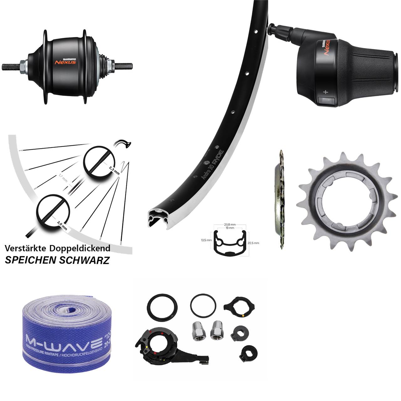 Hinterrad 28 Zoll Shimano Nexus 8-Gang Ryde Andra 30 schwarz Freilauf