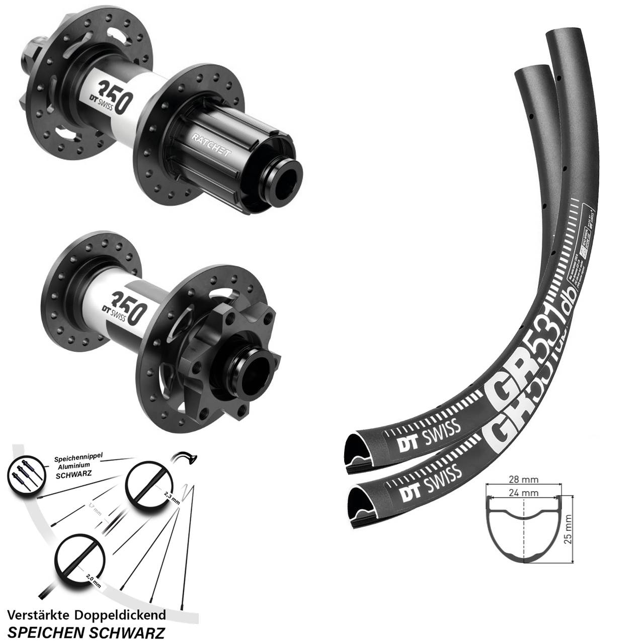 28 Zoll DT Swiss GR 531 350 Laufradsatz 6-Loch 15x110 12x148 8-11 fach HG