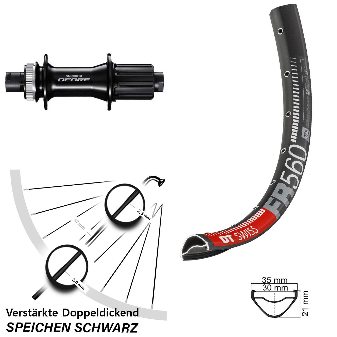 26 Zoll DT Swiss FR560 Shimano FH-M6010-B Disc Hinterrad 12x148 8-11 fach HG