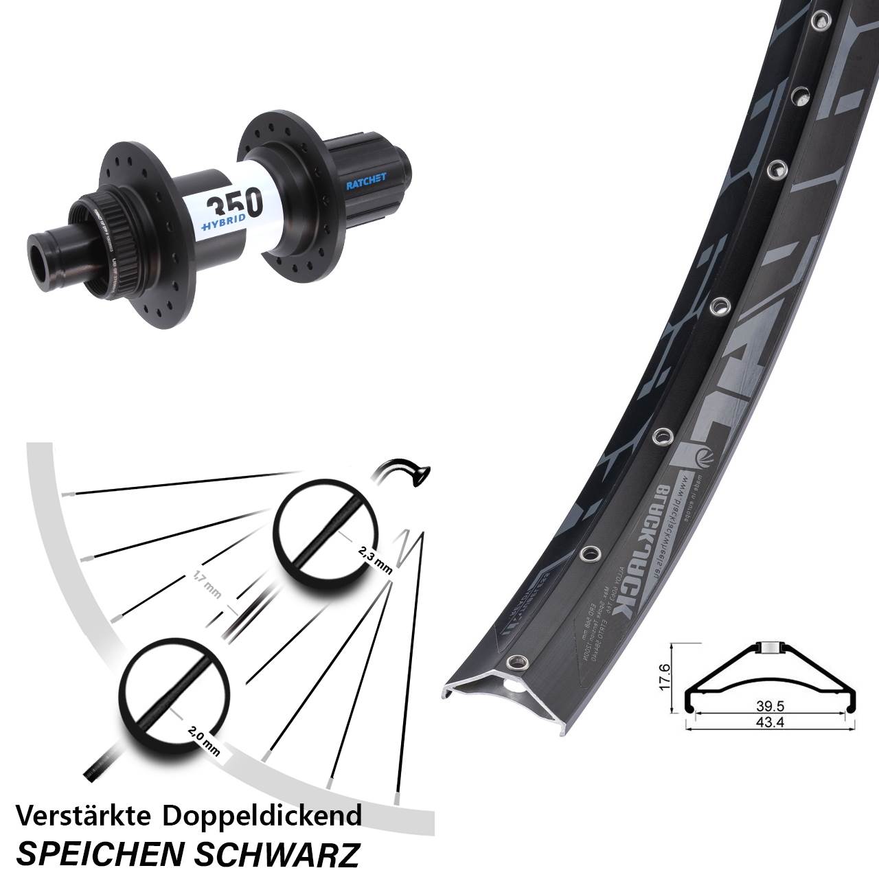 27,5 Zoll Rodi Ready 40 DT Swiss Hybrid 350 Centerlock Hinterrad 12x148 8-11 fach HG