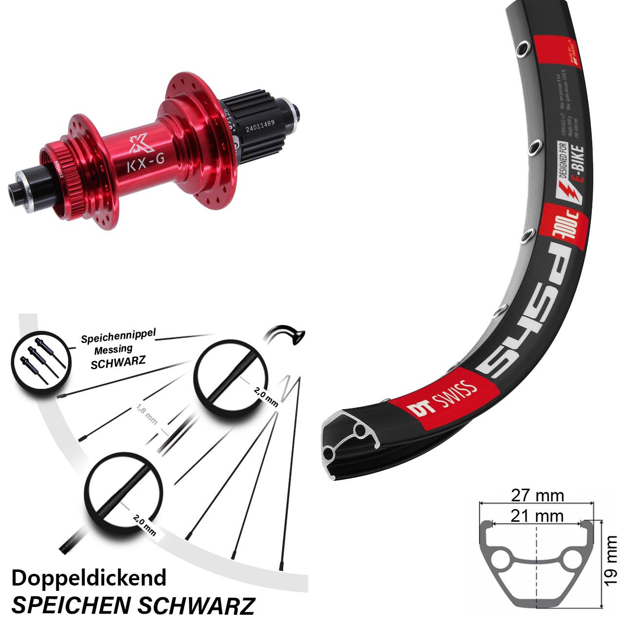 Hinterrad 28 Zoll DT Swiss 545D KX-G rot 5x135 Centerlock Micro Spline