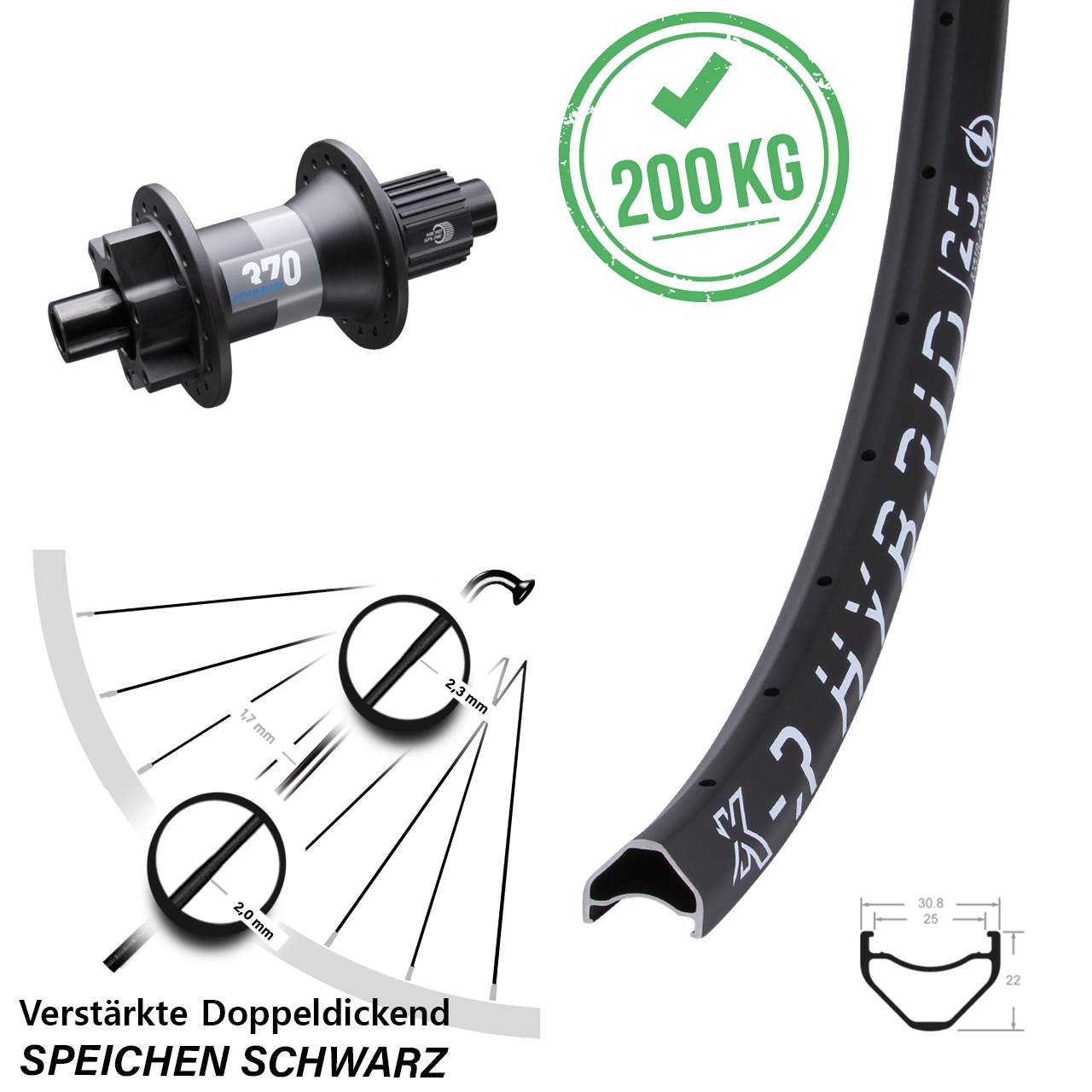 KX-R Hybrid 25 DT Swiss 370 26 Zoll Disc Hinterrad 12x148 Micro Spline