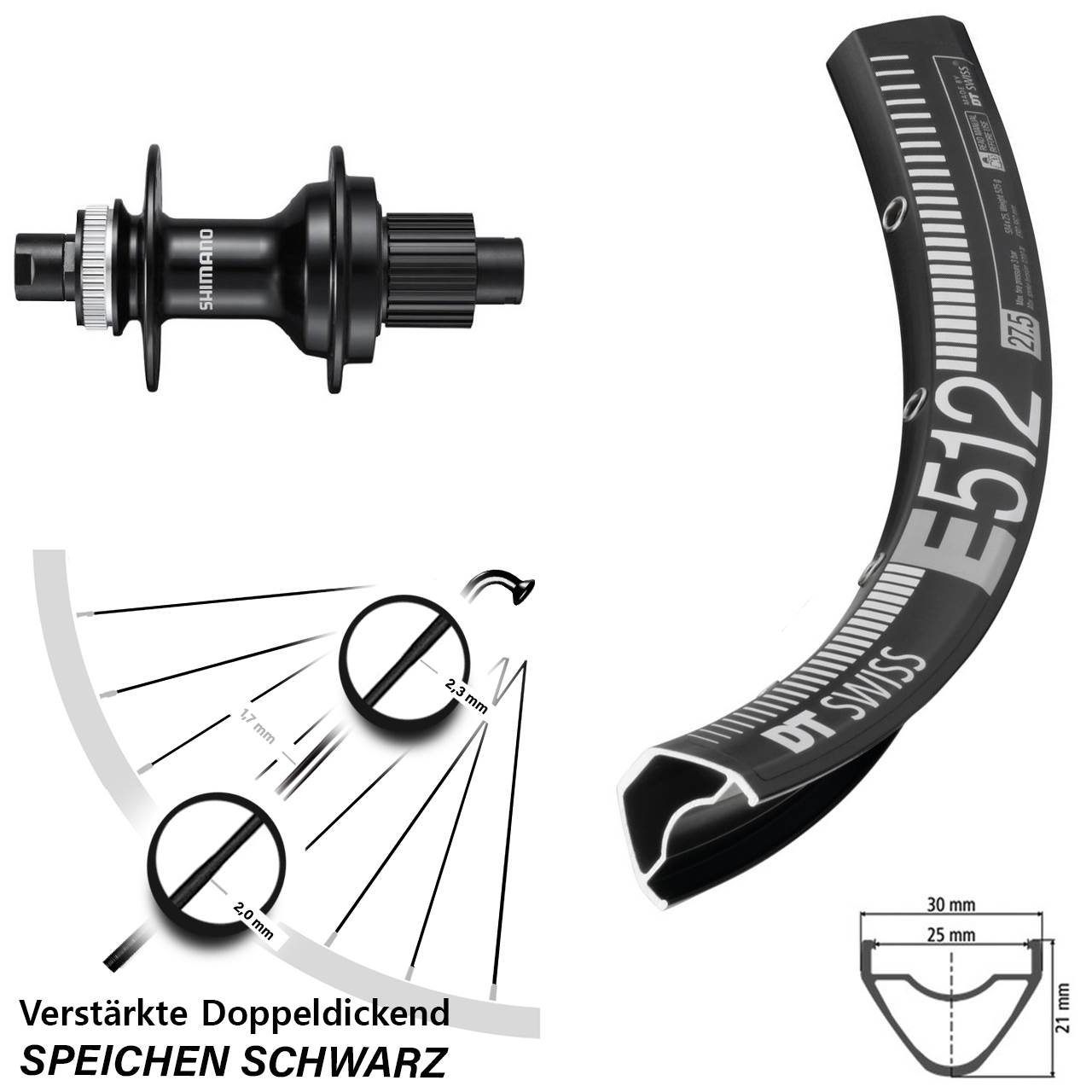 Centerlock 650B Hinterrad DT Swiss E 512 Shimano FH-MT510 Micro Spline 12x142