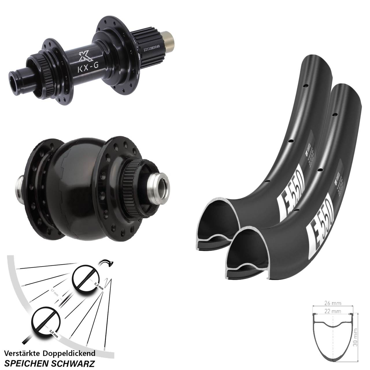 Centerlock Laufradsatz 12x100/142 28 Zoll DT Swiss E 550 KX-G SON delux Micro Spline