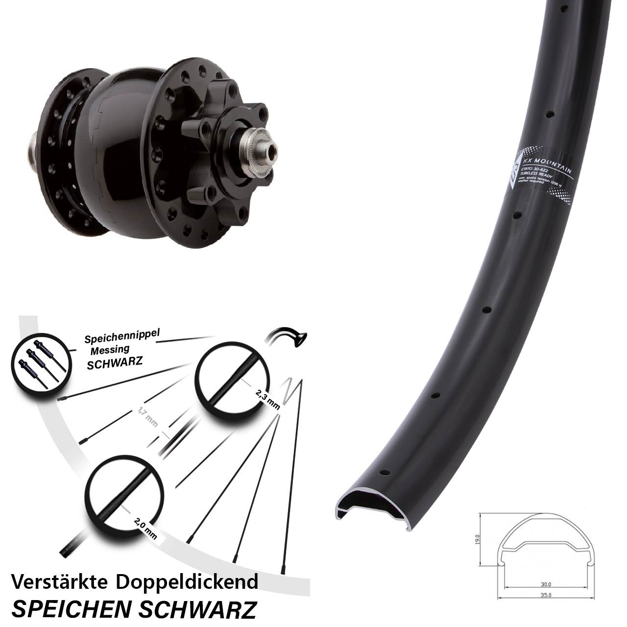 SON 28 KX Mountain 29 Zoll 6-Loch Nabendynamo-Vorderrad für Schnellspanner