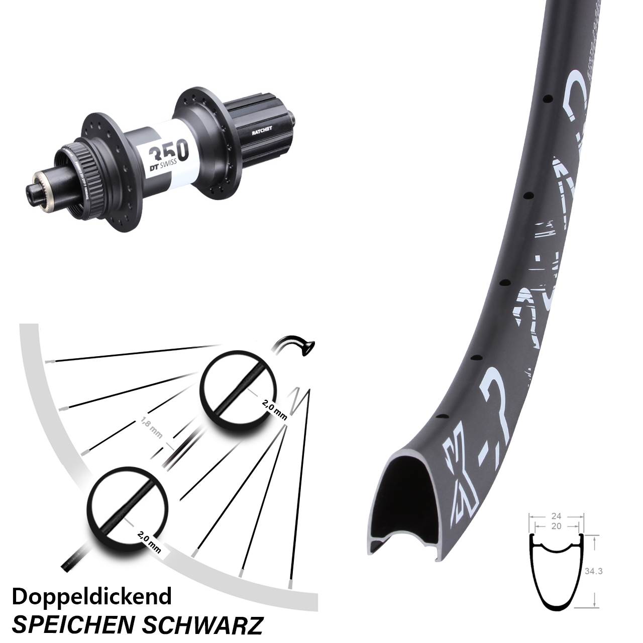 28 Zoll Hinterrad KX R Road DT Swiss 350 Centerlock 11-12 fach QR