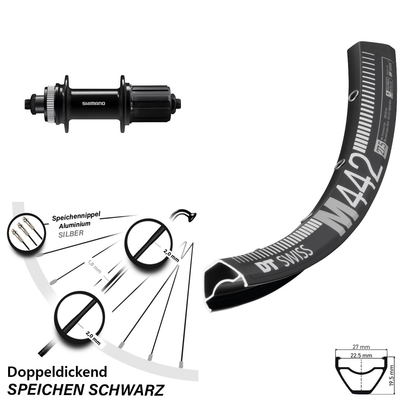 28 Zoll DT Swiss M442 Shimano FH-QC400 Hinterrad Centerlock QR 8-11 fach