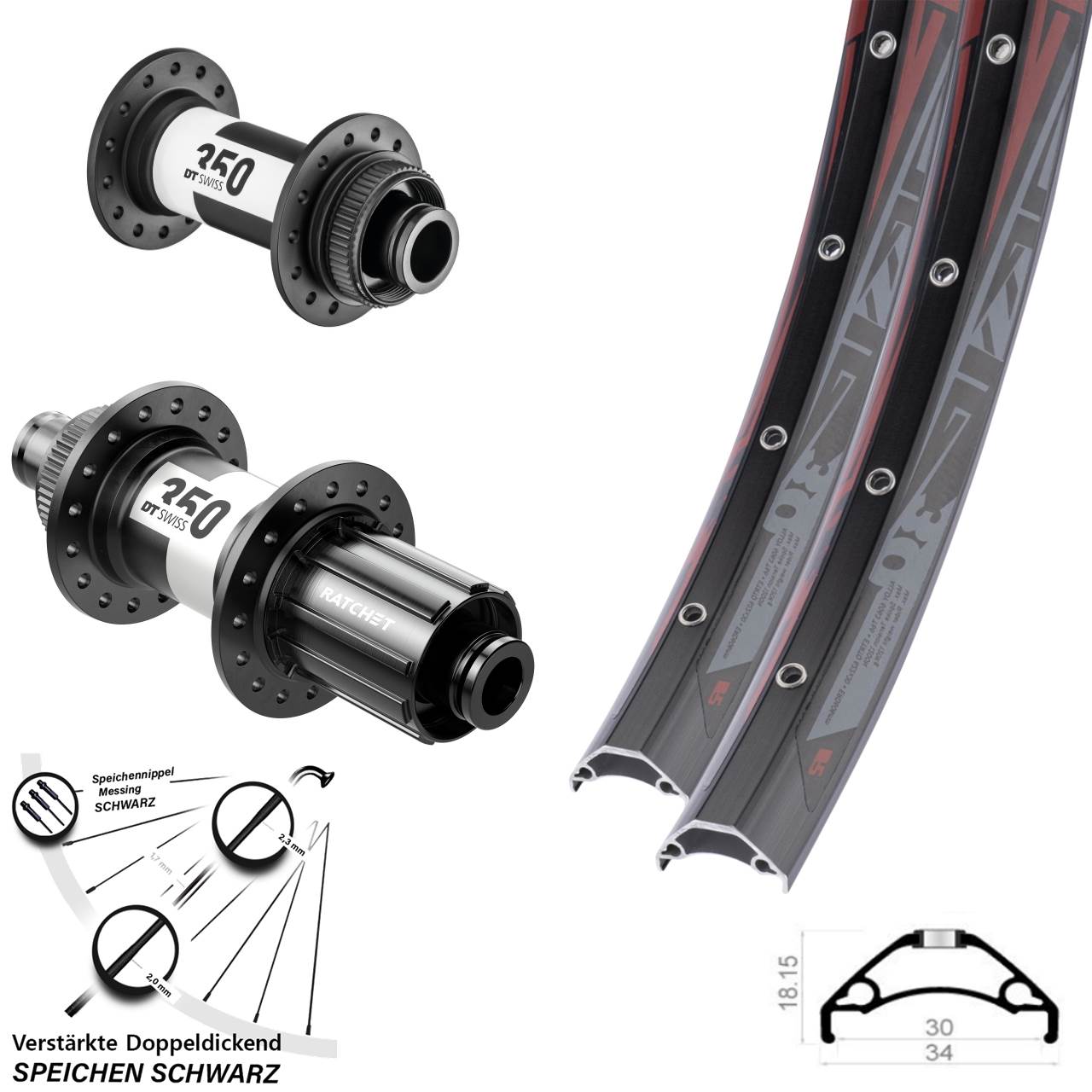 29 Zoll Rodi TRYP 30 DT Swiss 350 Centerlock Laufradsatz 15x100 12x142 8-11 fach HG