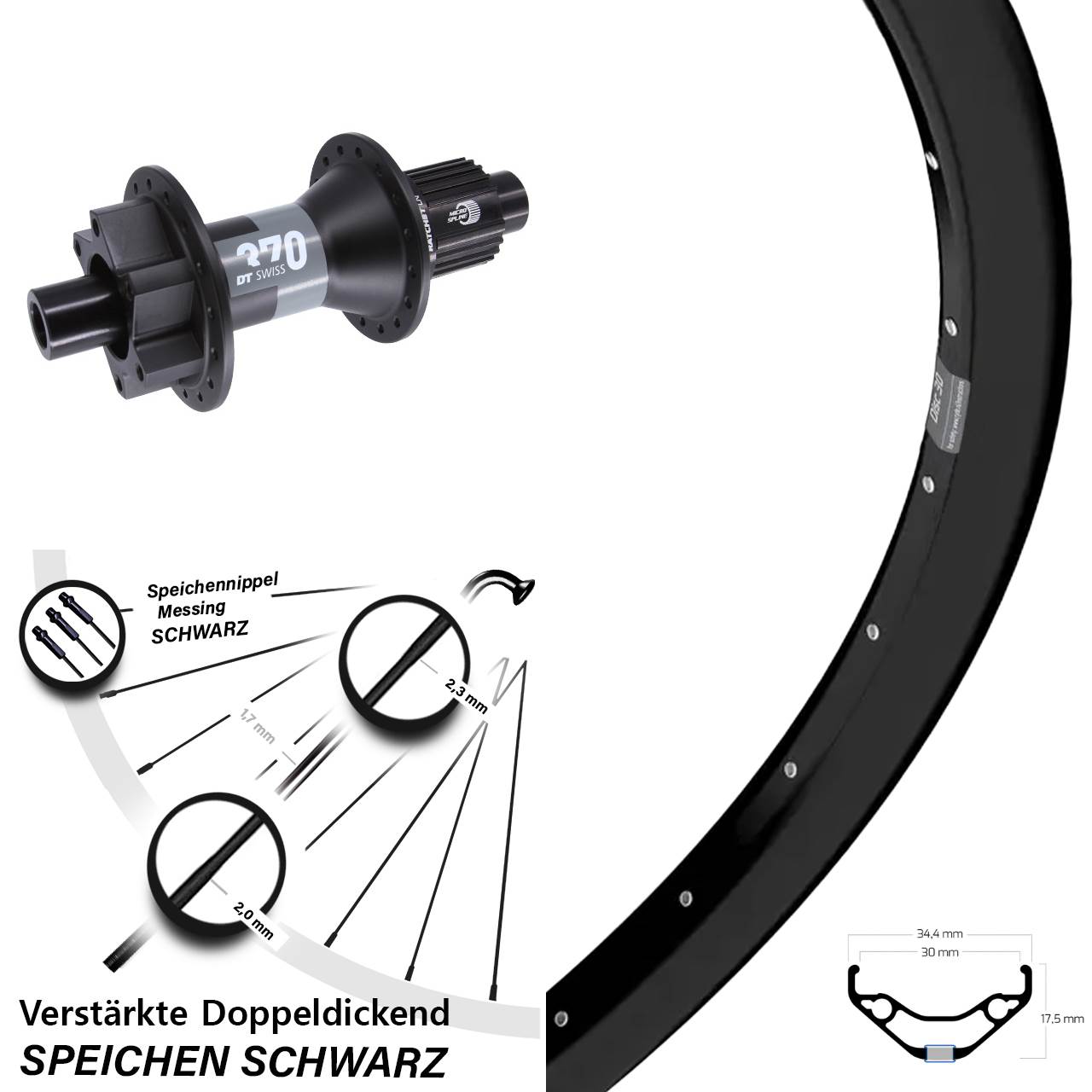 29 Zoll Ryde Disc 30 DT Swiss 370 6-Loch Hinterrad 12x148 Shimano Micro Spline