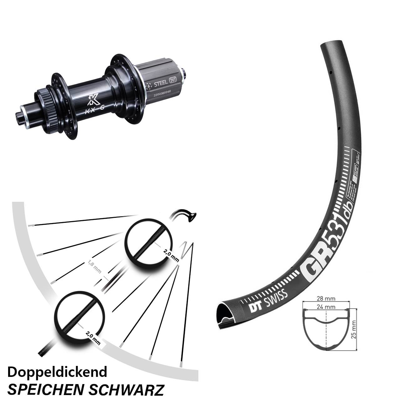 Hinterrad 27,5 Zoll DT Swiss GR531 KX-GS 5x135 Centerlock 8-12 fach