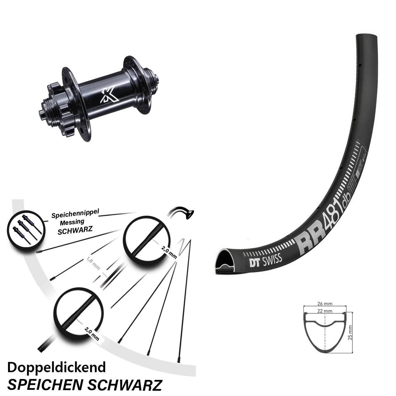 Disc Vorderrad 28 Zoll DT Swiss RR481 KX-M für Schnellspanner