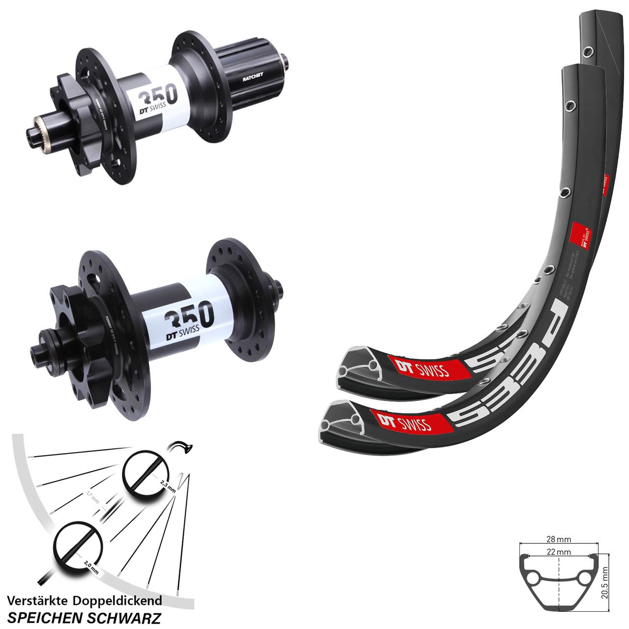 DT Swiss 533d-350 Ratchet 36 Disc 27,5 Zoll Laufradsatz für Schnellspanner 8-11 fach