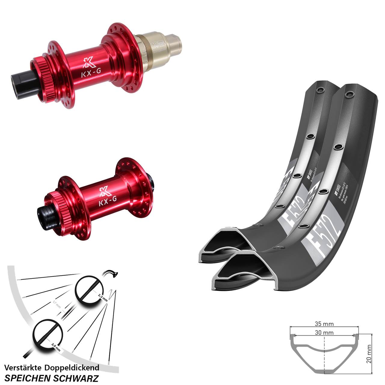 DT Swiss F572 KX-G rot 29 Zoll Disc Laufradsatz 15x100 12x142 XDR