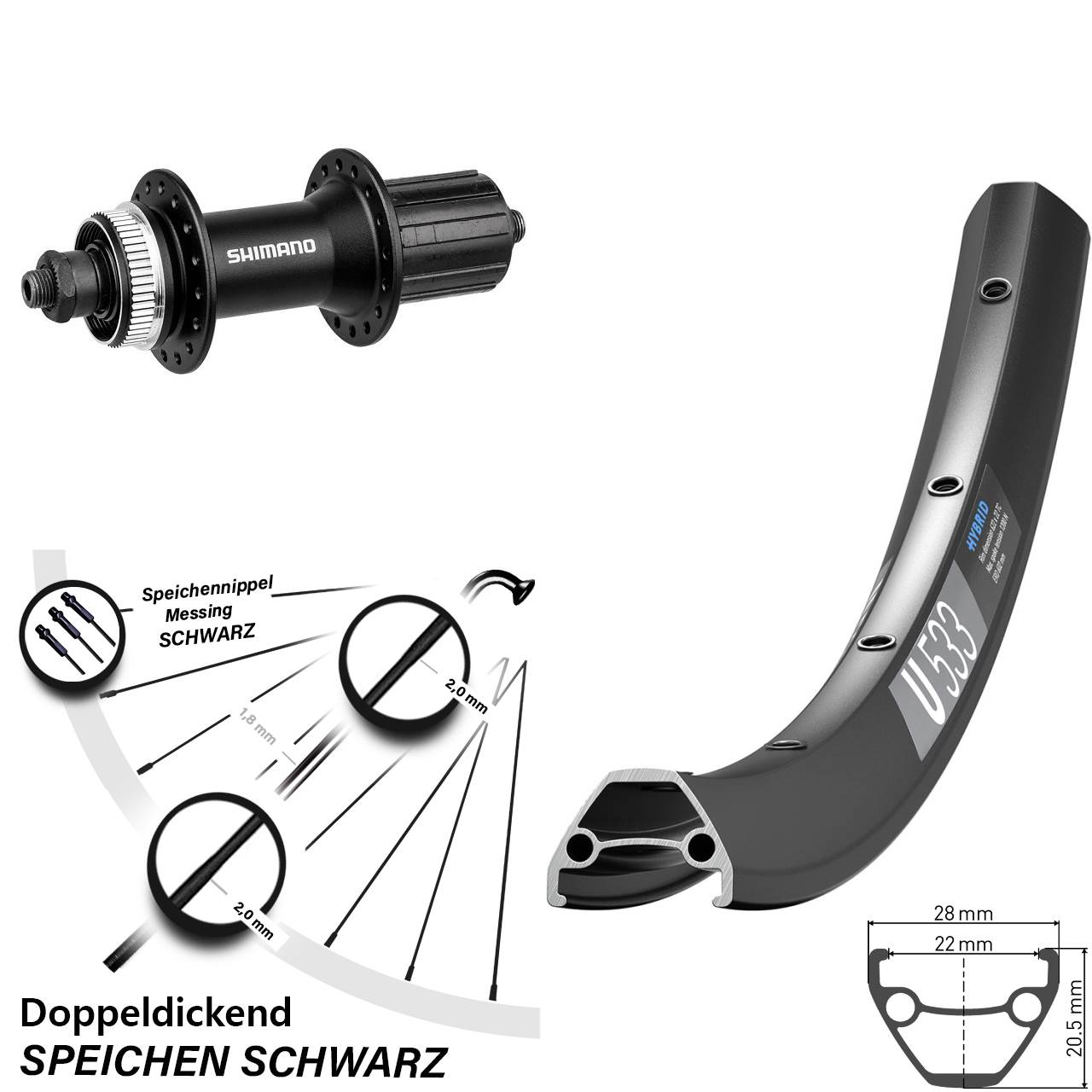 Centerlock Hinterrad QR 26 Zoll DT Swiss U533 Shimano Alivio 8-11 fach