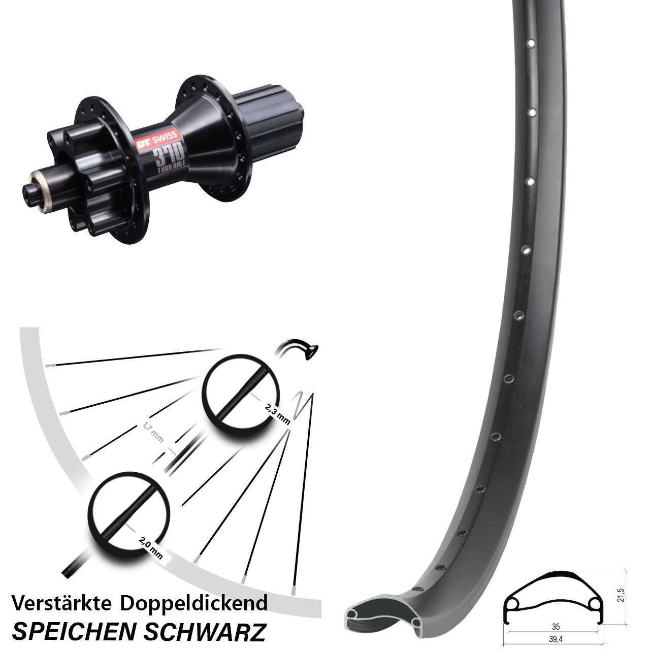 Ambrosio E35 DT Swiss 370 27,5 Zoll Hinterrad 6-Loch für Schnellspanner 8-11 fach HG