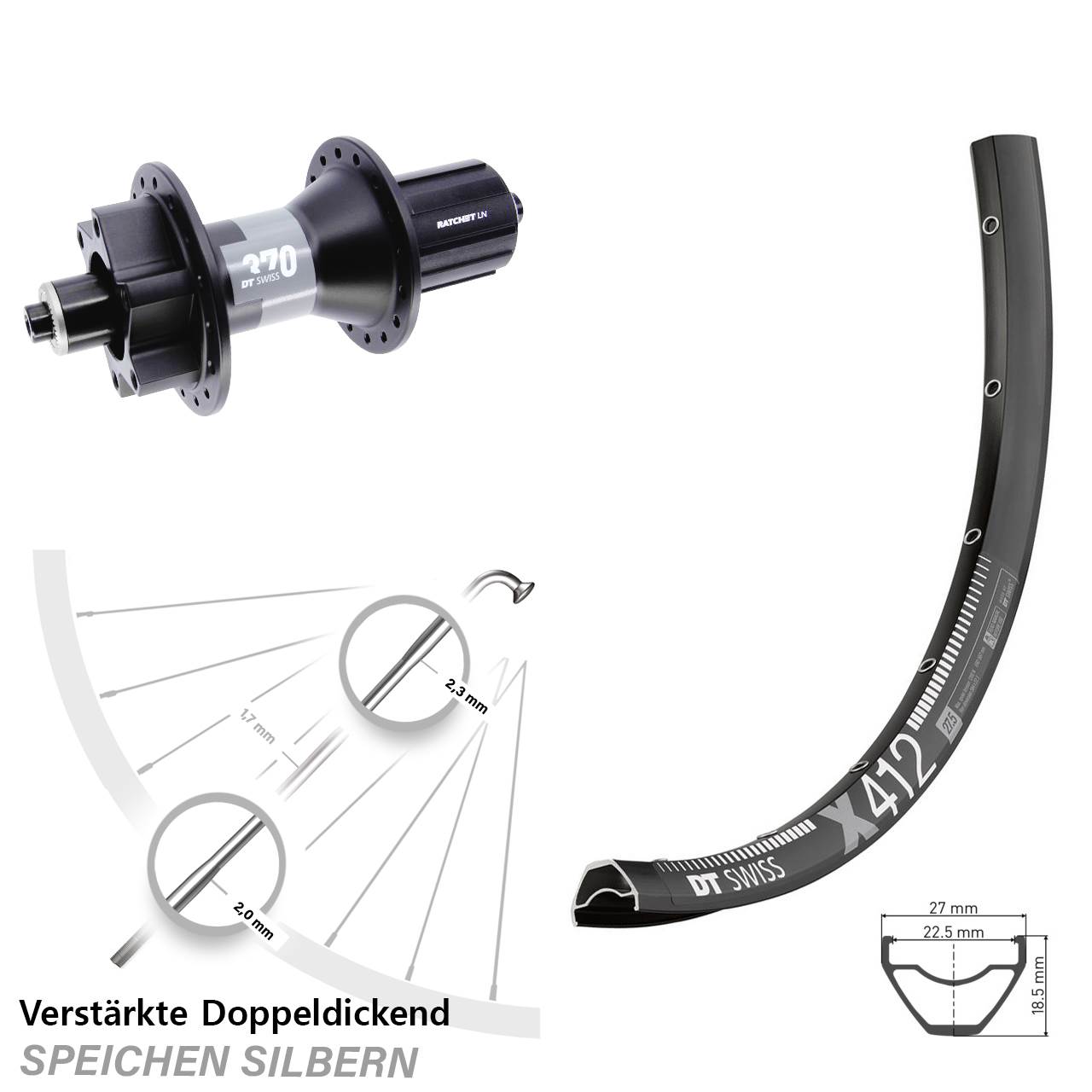29 Zoll DT Swiss X 412-370 Hinterrad 6-Loch für Schnellsp. 8-11 fach