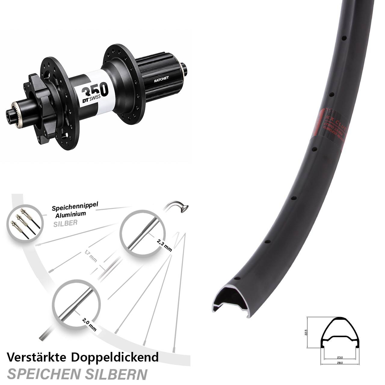 Hinterrad 6-Loch 29 Zoll KX Clue DT Swiss 350 Ratchet 36 8-11 fach HG QR Boost