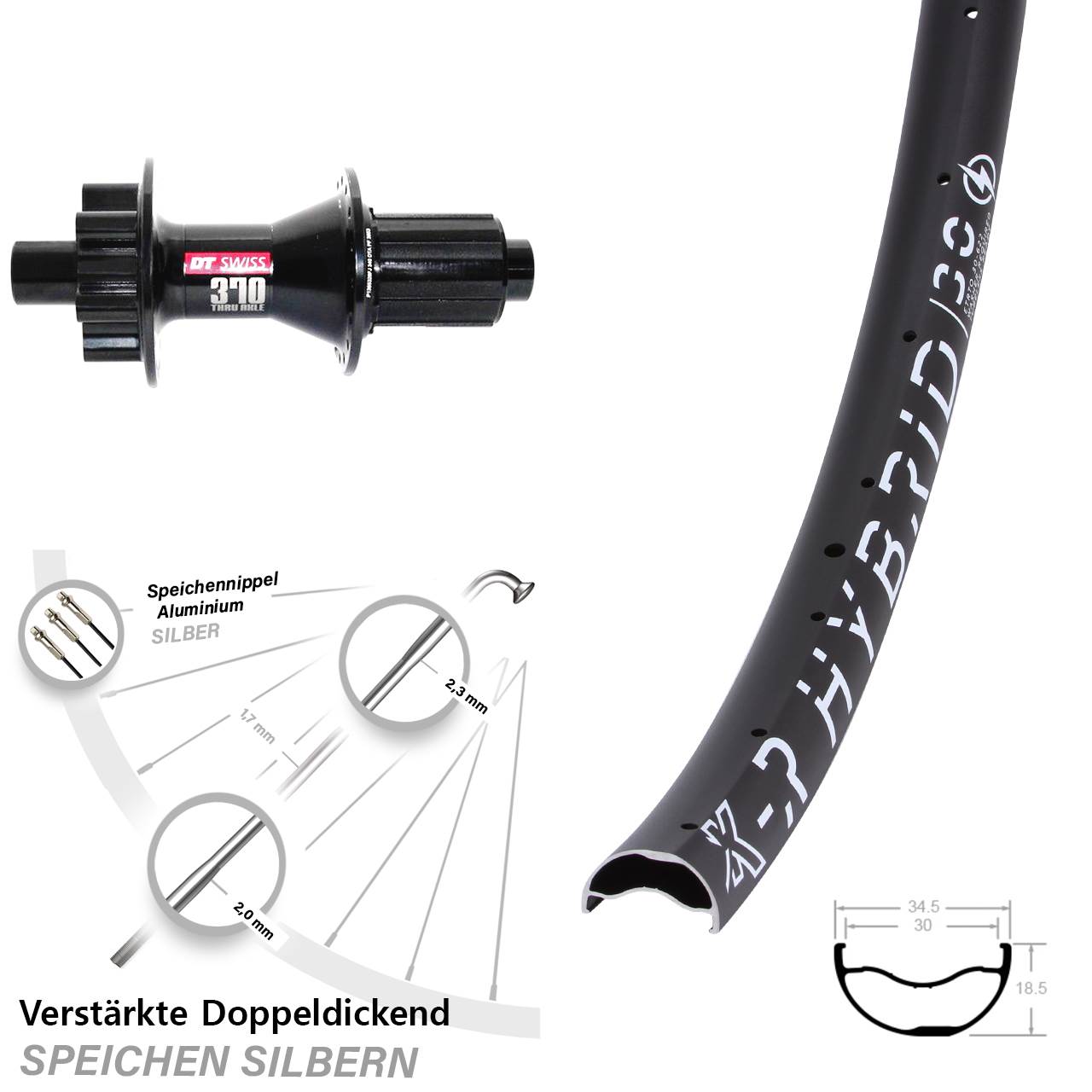 6-Loch Hinterrad 29 Zoll KX-R Hybrid 30 DT Swiss 370 8-11 fach HG 12x142