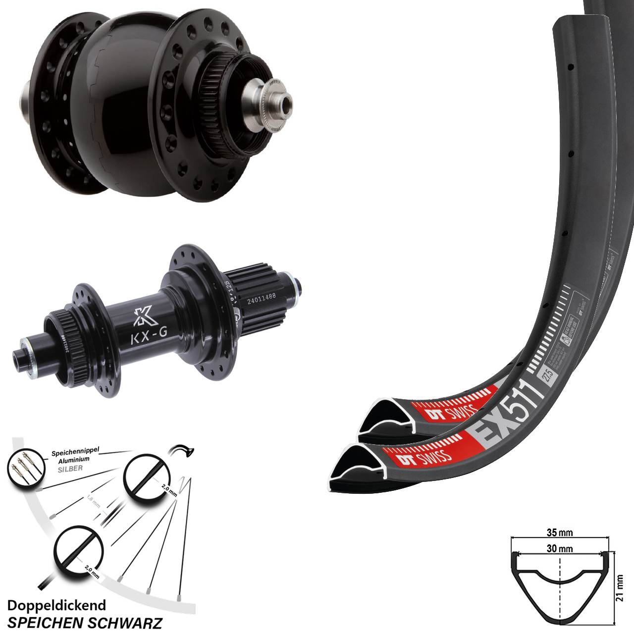 Disc Laufrad-Satz 29 Zoll DT Swiss EX511 KX-G SON 28 Shimano Micro Spline QR